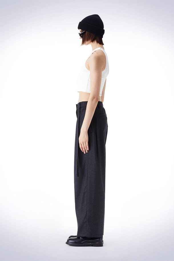 HAUS 072C - 롱/미디팬츠 - BELT POINT WOOL TUCK WIDE PANTS DARK GREY