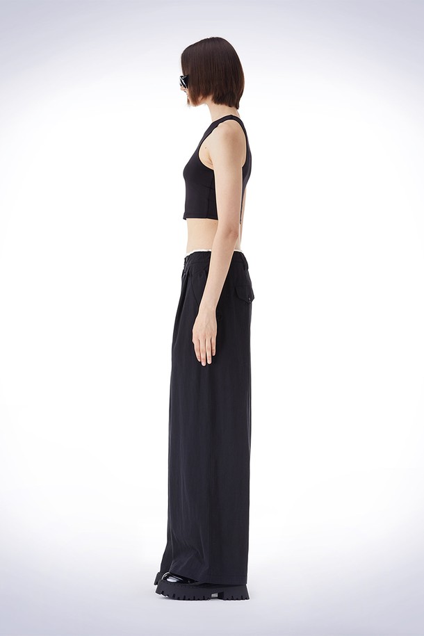 HAUS 072C - 롱/미디팬츠 - BELT LOOP POINT WIDE PANTS BLACK