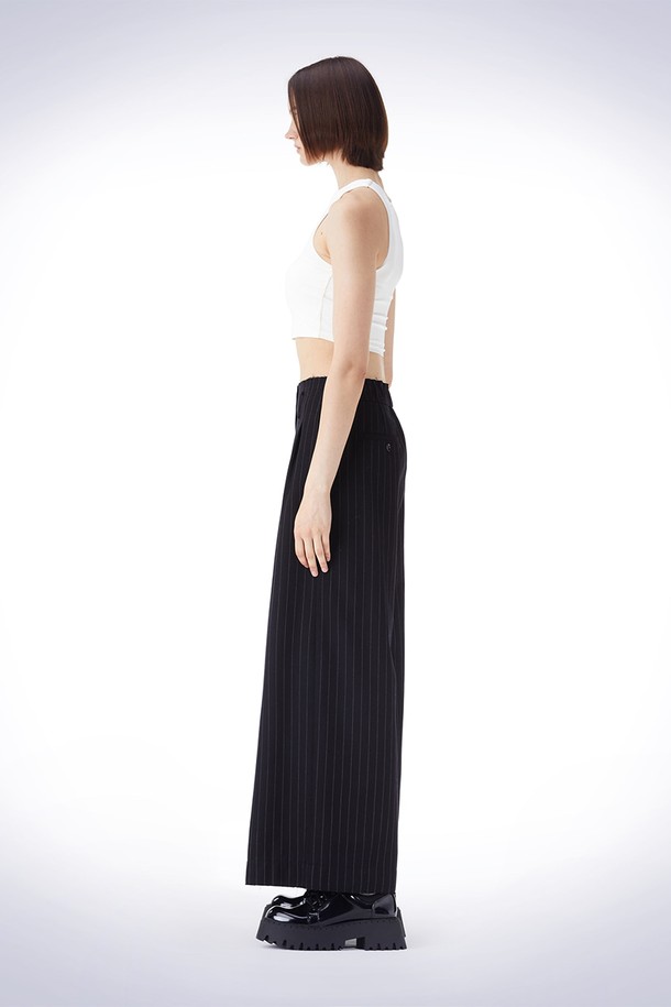 HAUS 072C - 롱/미디팬츠 - ROUGH CUT STRIPE WIDE PANTS BLACK