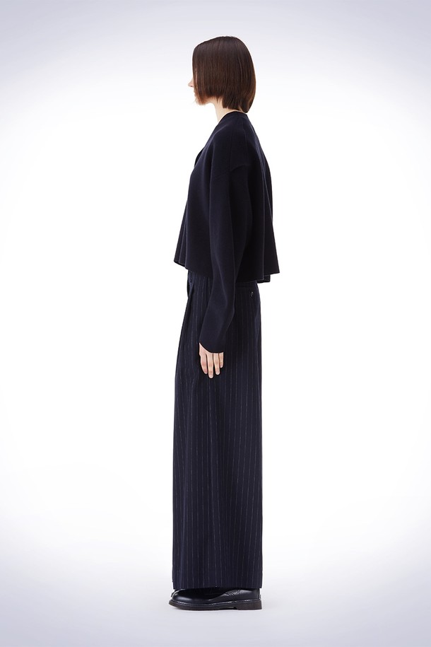 HAUS 072C - 롱/미디팬츠 - ROUGH CUT STRIPE WIDE PANTS NAVY