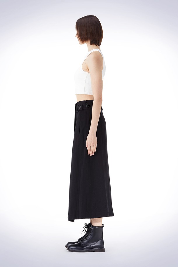 HAUS 072C - 롱스커트 - DIAGONAL TUCK BELT SKIRT BLACK