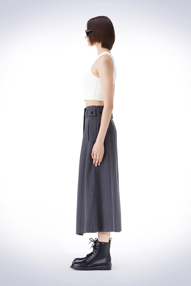 HAUS 072C - 롱스커트 - DIAGONAL TUCK BELT SKIRT GREY