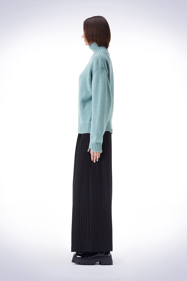 HAUS 072C - 스웨터 - DAMAGE HIGH-NECK PULLOVER KNIT GREEN