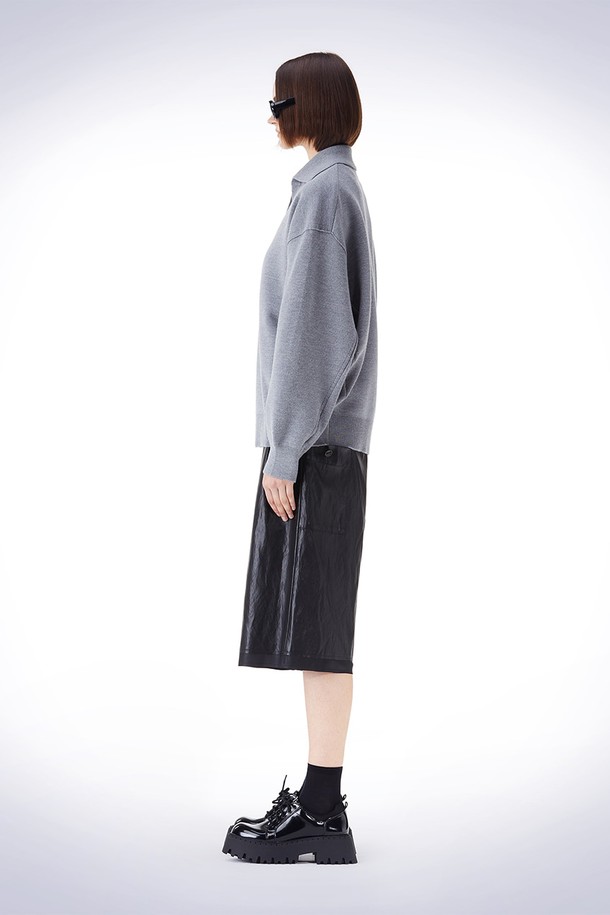 HAUS 072C - 스웨터 - EBBROIDERY POINT COLLAR KNIT GREY