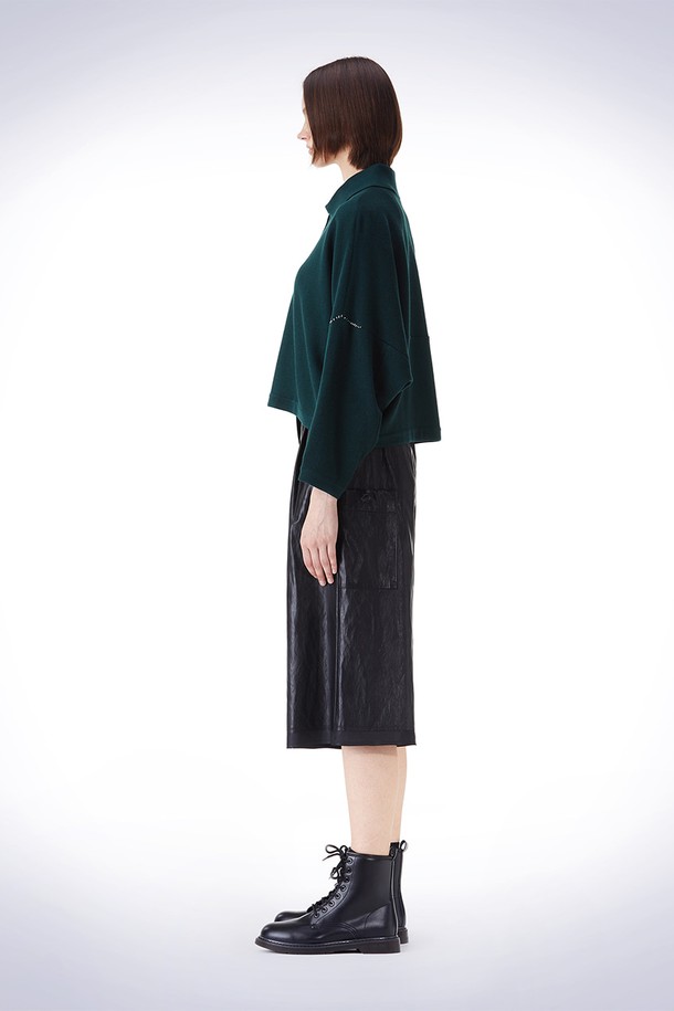 HAUS 072C - 스웨터 - OVERFIT COLLAR CROP KNIT DARK GREEN