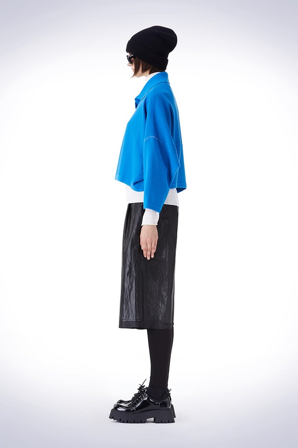 HAUS 072C - 스웨터 - OVERFIT COLLAR CROP KNIT BLUE