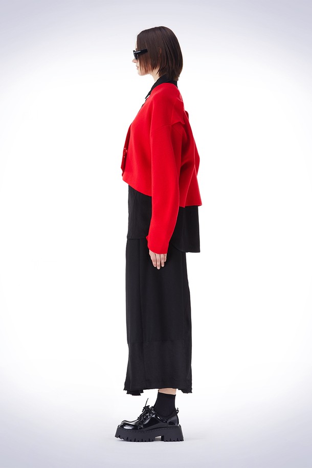 HAUS 072C - 가디건 - CROP WING WOOL CARDIGAN RED