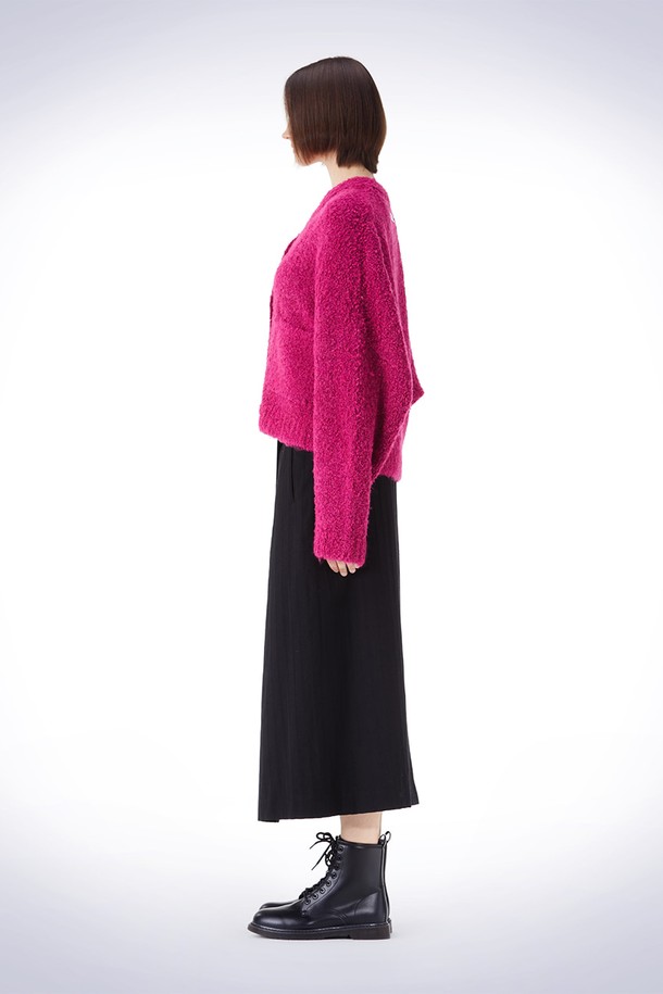 HAUS 072C - 가디건 - BOUCLE V-NECK CARDIGAN  PINK