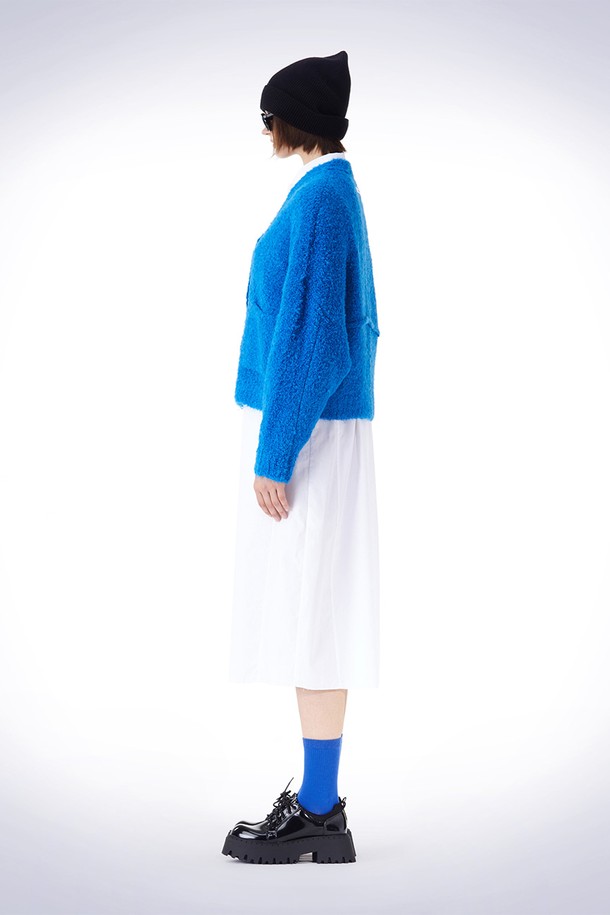 HAUS 072C - 가디건 - BOUCLE V-NECK CARDIGAN  BLUE