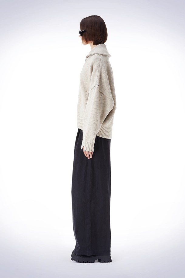 HAUS 072C - 가디건 - DAMAGE HIGH-NECK KNIT CARDIGAN  IVORY