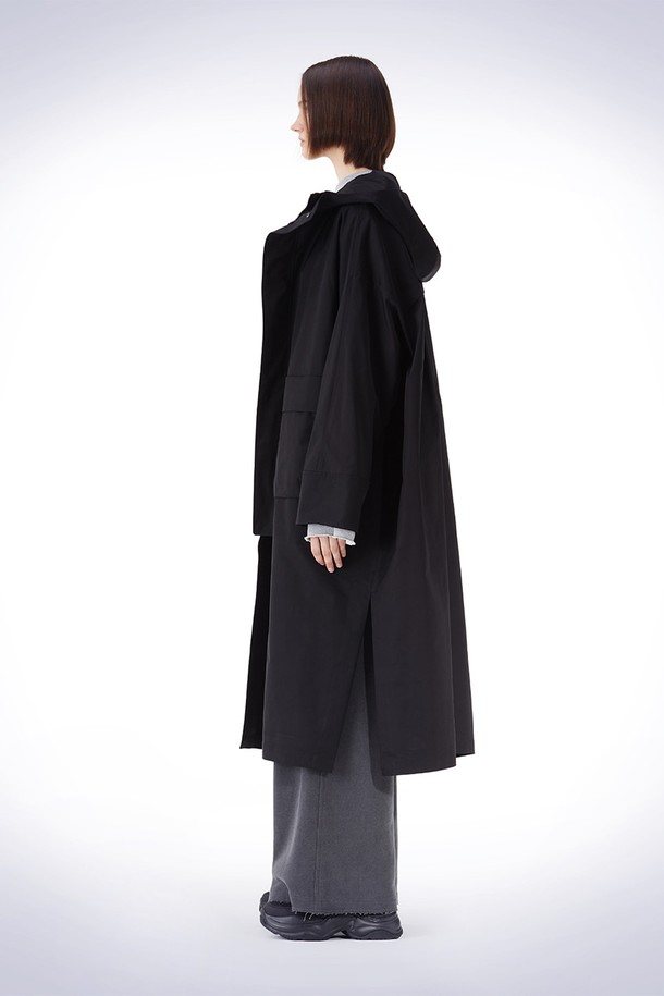 HAUS 072C - 코트 - DOLMAN SLEEVE HOODY COAT BLACK