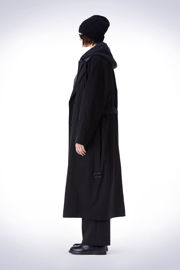 HAUS 072C - 코트 - DETACHABLE HOODY TRENCH COAT BLACK