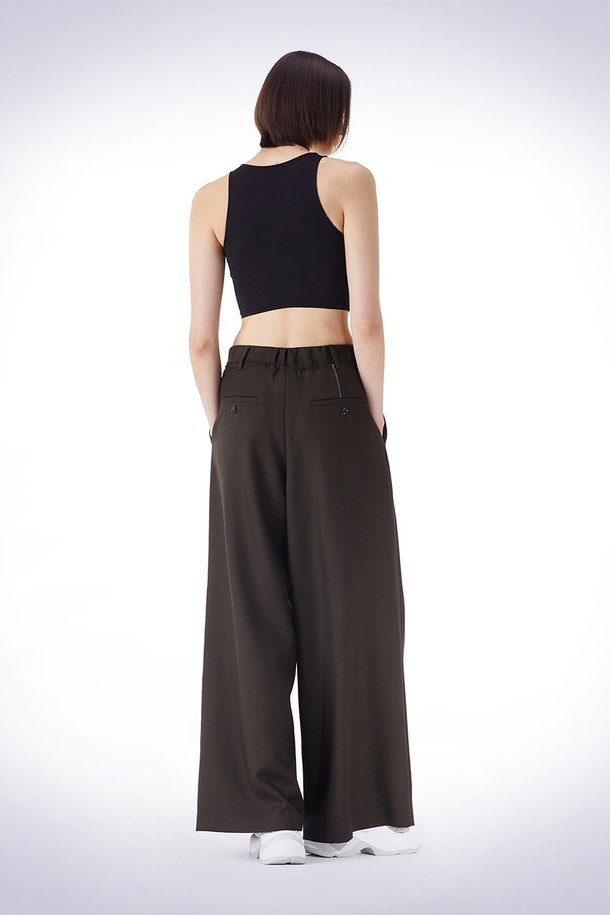 HAUS 072C - 롱/미디팬츠 - WAIST DETAIL WIDE WOOL PANTS BROWN