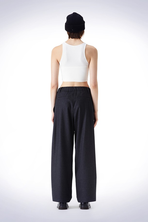 HAUS 072C - 롱/미디팬츠 - BELT POINT WOOL TUCK WIDE PANTS DARK GREY