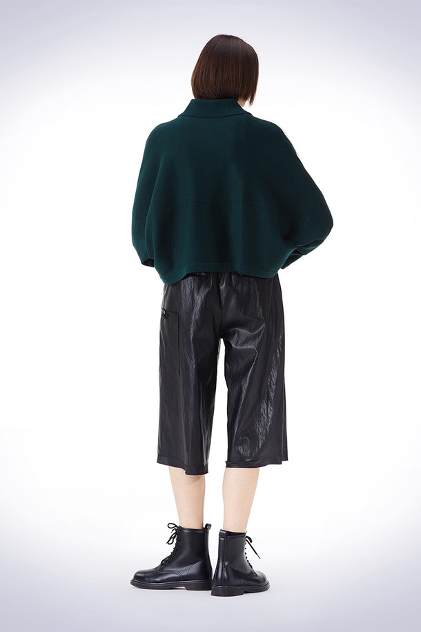 HAUS 072C - 롱/미디팬츠 - LEATHER BERMUDA PANTS BLACK