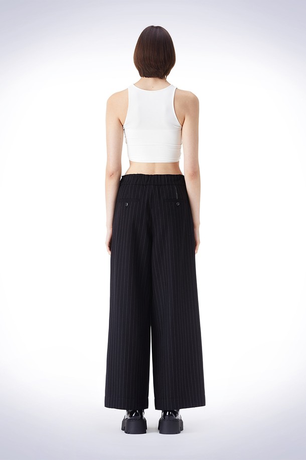 HAUS 072C - 롱/미디팬츠 - ROUGH CUT STRIPE WIDE PANTS BLACK