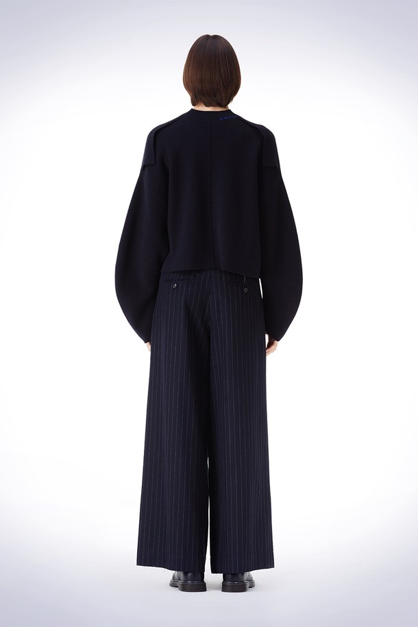 HAUS 072C - 롱/미디팬츠 - ROUGH CUT STRIPE WIDE PANTS NAVY