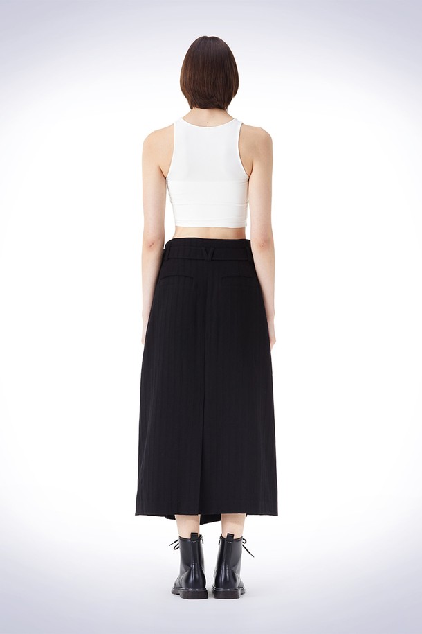 HAUS 072C - 롱스커트 - DIAGONAL TUCK BELT SKIRT BLACK