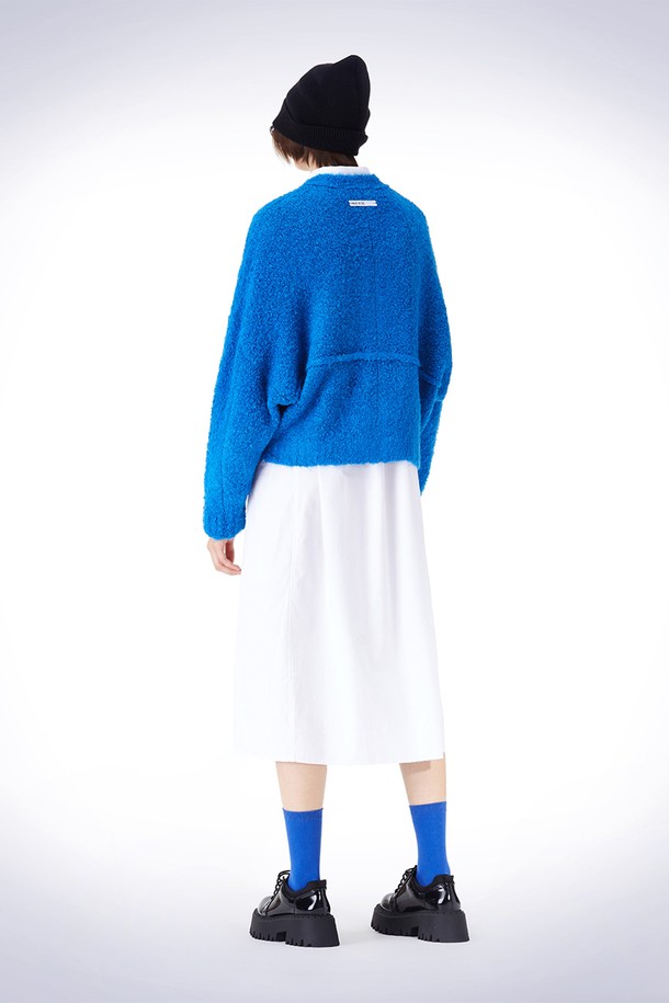 HAUS 072C - 가디건 - BOUCLE V-NECK CARDIGAN  BLUE