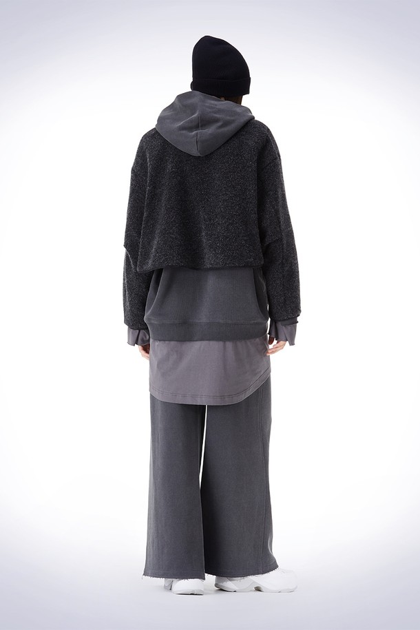 HAUS 072C - 자켓 - BOUCLE CROP OVER FIT JACKET DARK GREY