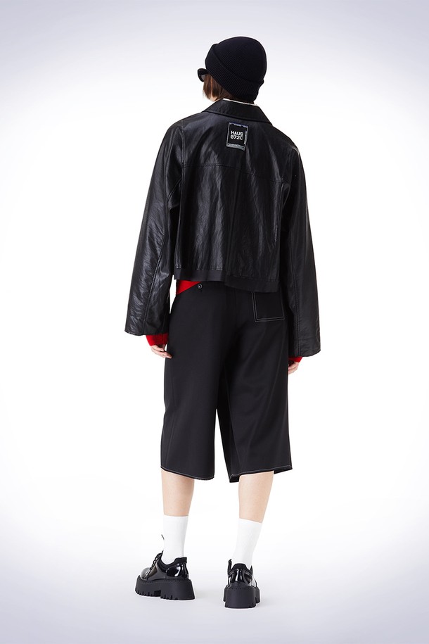 HAUS 072C - 자켓 - BIG POCKET FAKE LEATHER JACKET BLACK