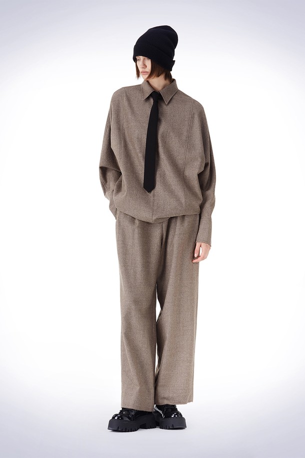 HAUS 072C - 롱/미디팬츠 - BIZO POINT WIDE PANTS BROWN