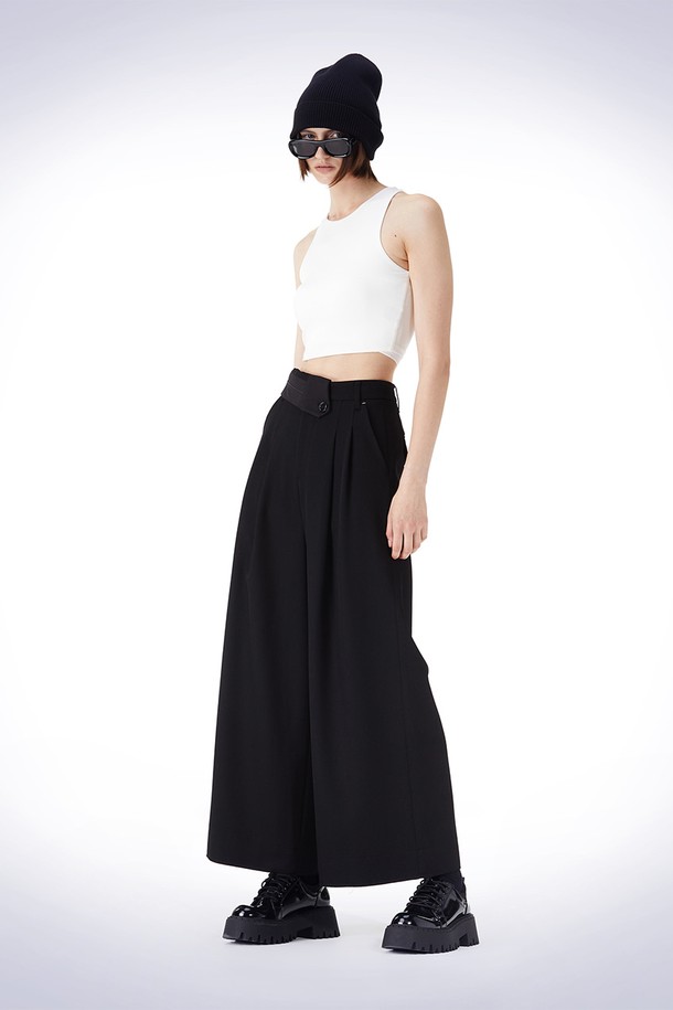 HAUS 072C - 롱/미디팬츠 - WAIST POINT TWO-TUCK WIDE PANTS BLACK