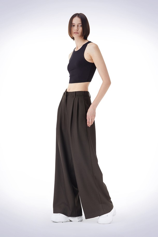 HAUS 072C - 롱/미디팬츠 - WAIST DETAIL WIDE WOOL PANTS BROWN