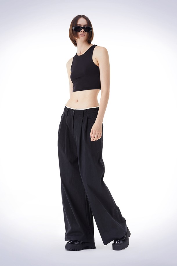 HAUS 072C - 롱/미디팬츠 - BELT LOOP POINT WIDE PANTS BLACK