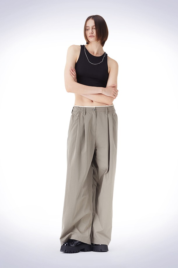 HAUS 072C - 롱/미디팬츠 - BELT LOOP POINT WIDE PANTS GREY