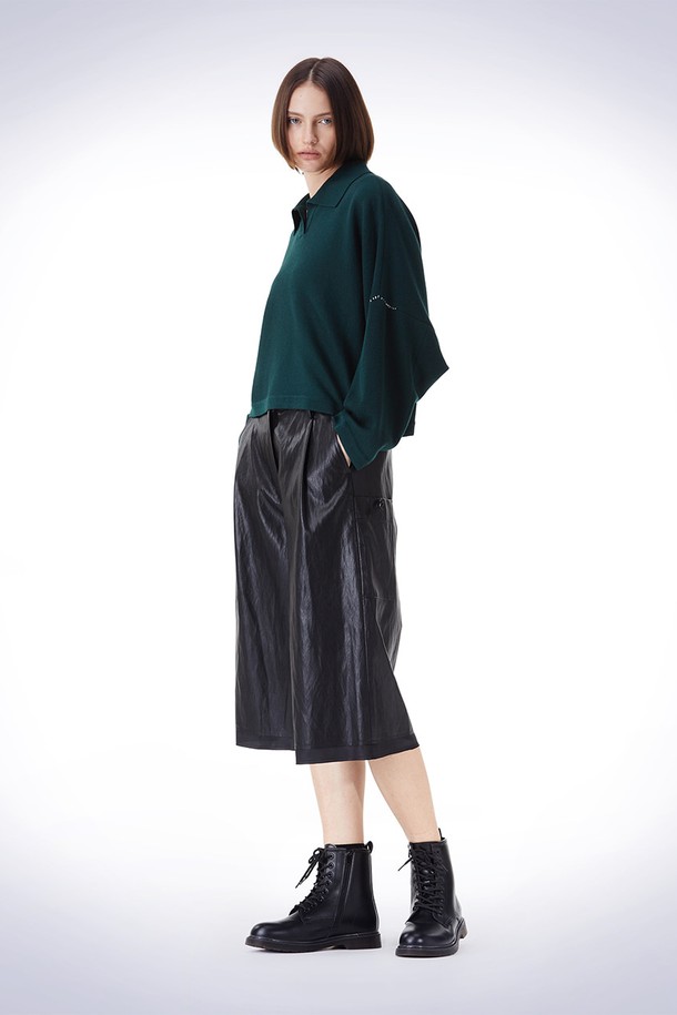 HAUS 072C - 롱/미디팬츠 - LEATHER BERMUDA PANTS BLACK