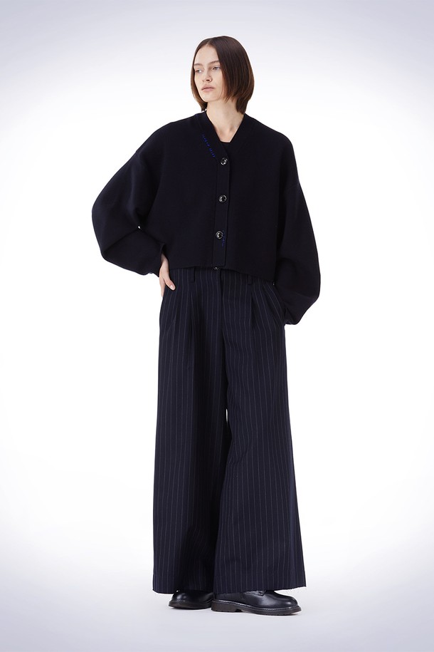 HAUS 072C - 롱/미디팬츠 - ROUGH CUT STRIPE WIDE PANTS NAVY