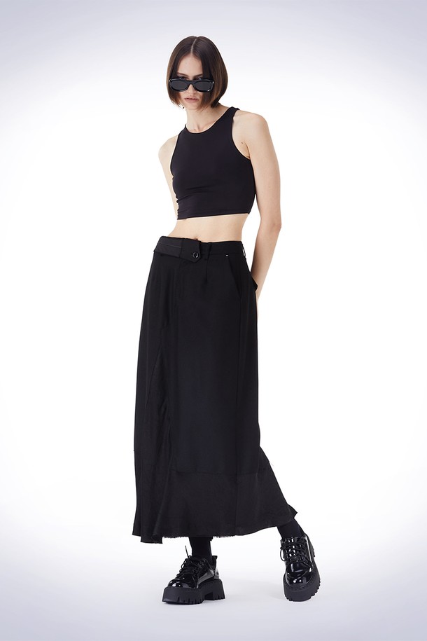 HAUS 072C - 롱스커트 - WAIST POINT WOOL SKIRT BLACK