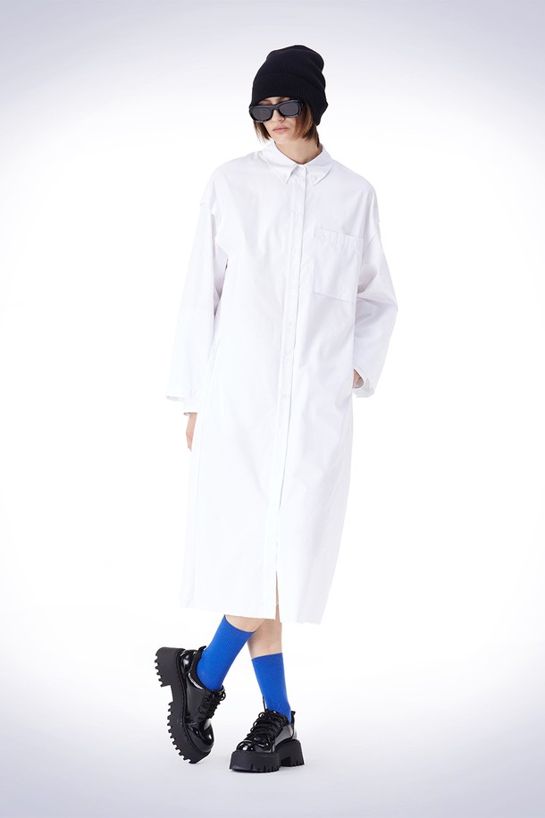 HAUS 072C - 긴소매 원피스 - DOUBLE LAYERED SLEEVE ONEPIECE WHITE