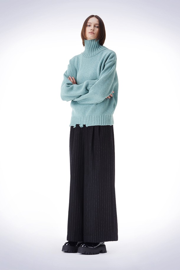 HAUS 072C - 스웨터 - DAMAGE HIGH-NECK PULLOVER KNIT GREEN