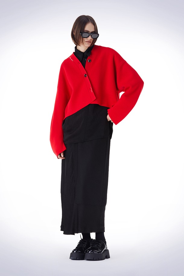 HAUS 072C - 가디건 - CROP WING WOOL CARDIGAN RED