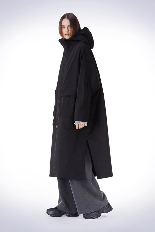 HAUS 072C - 코트 - DOLMAN SLEEVE HOODY COAT BLACK