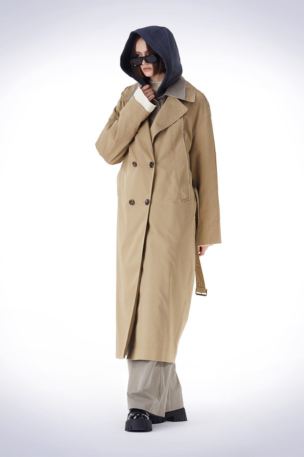 HAUS 072C - 코트 - DETACHABLE HOODY TRENCH COAT BEIGE