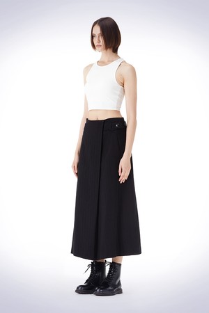 DIAGONAL TUCK BELT SKIRT BLACK