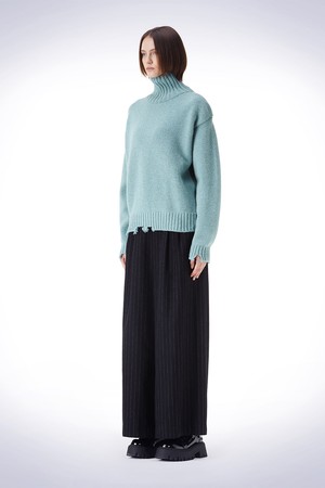 DAMAGE HIGH-NECK PULLOVER KNIT GREEN