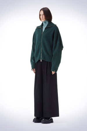 DAMAGE HIGH-NECK KNIT CARDIGAN  DARK GREEN