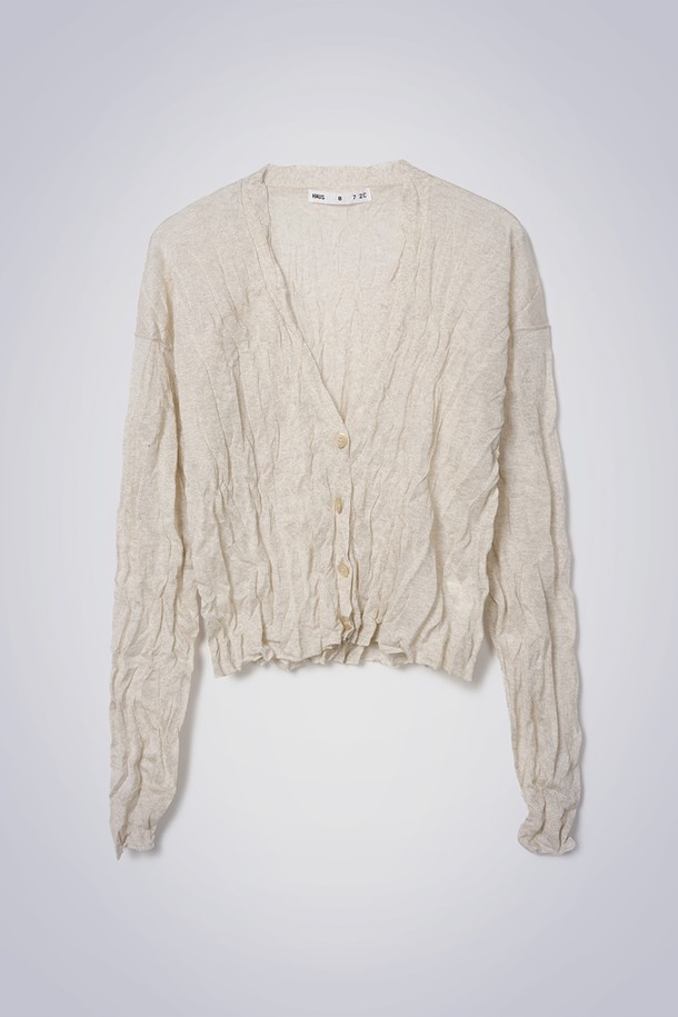 HAUS 072C - 가디건 - CREASE PEARL CARDIGAN LIGHT BEIGE