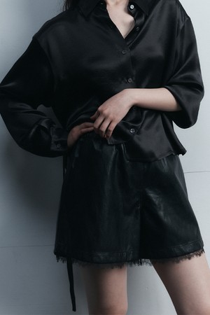 LACE LEATHER PANTS BLACK