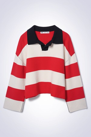 STRIPED CROP SWEATER RED