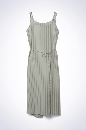 GRAIN STRIPE WRAP ONE-PIECE KHAKI