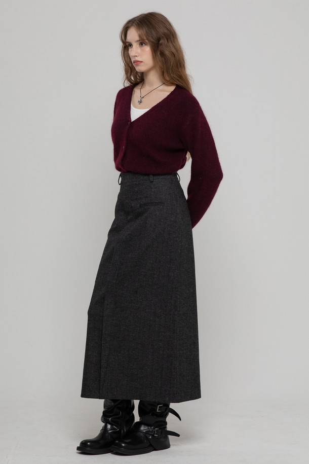 MORELIKEIT - 롱스커트 - WOOL HERRINGBONE CLASSIC LONG SKIRT CHARCOAL