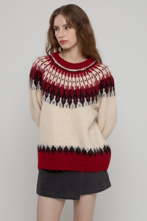 MORELIKEIT - 스웨터 - WOOL NORDIC HAIRY MIDI PULLOVER IVORY