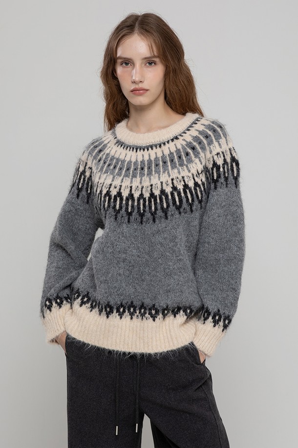 MORELIKEIT - 스웨터 - WOOL NORDIC HAIRY MIDI PULLOVER GREY