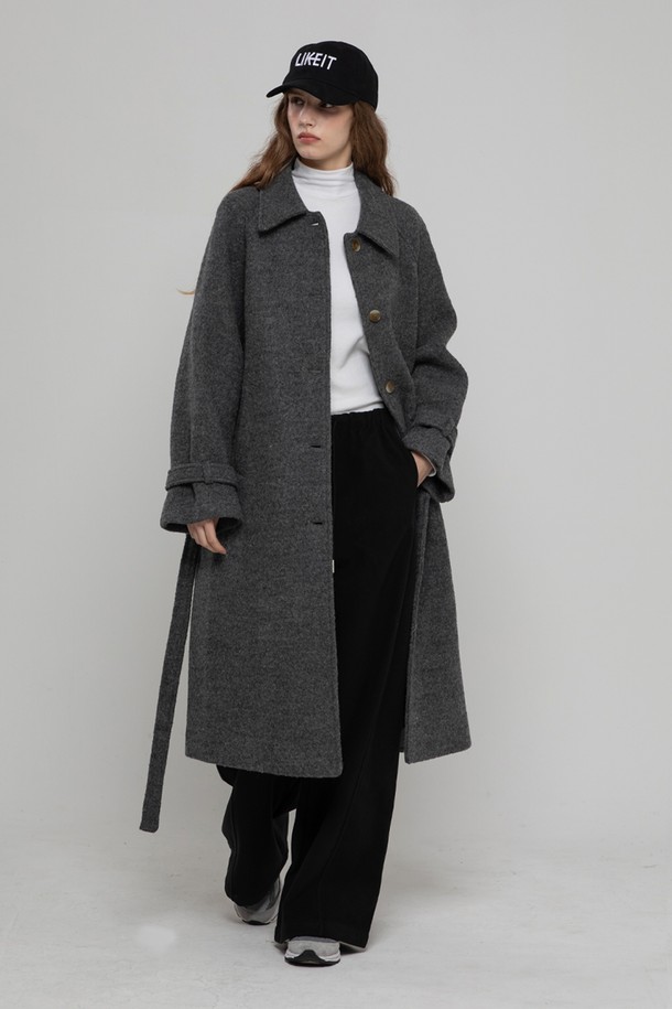 MORELIKEIT - 코트 - WOOL 100 LONG BALMACAN COAT CHARCOAL