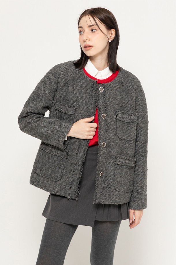 MORELIKEIT - 자켓 - WOOL TWEED DROP SHOULDER MIDI JACKET GREY